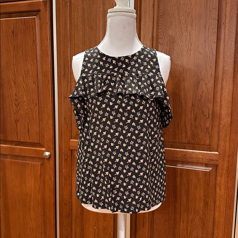 LOFT Black Floral Cold Shoulder‎ Top
